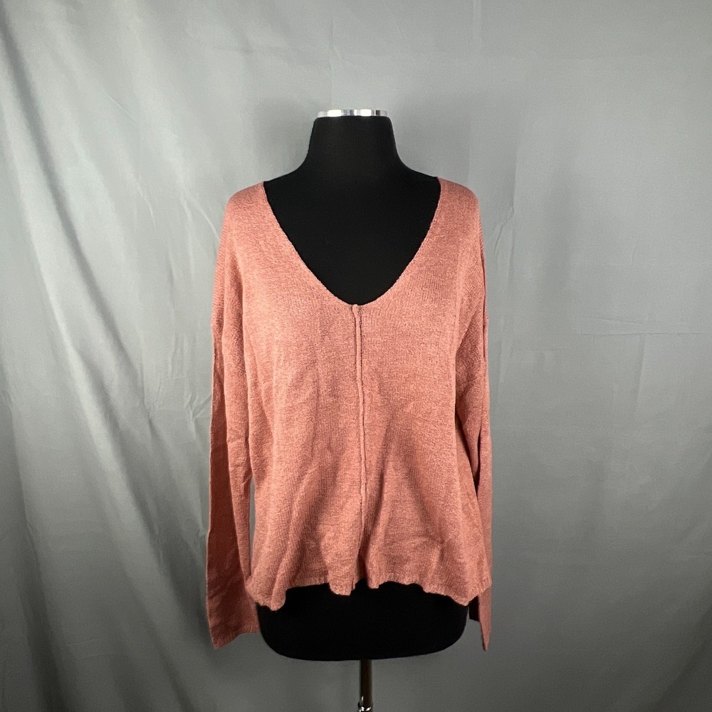 E & M Knitted Sweater Womens M Dusty Peach Scoop Neck Long Sleeve Back Button
